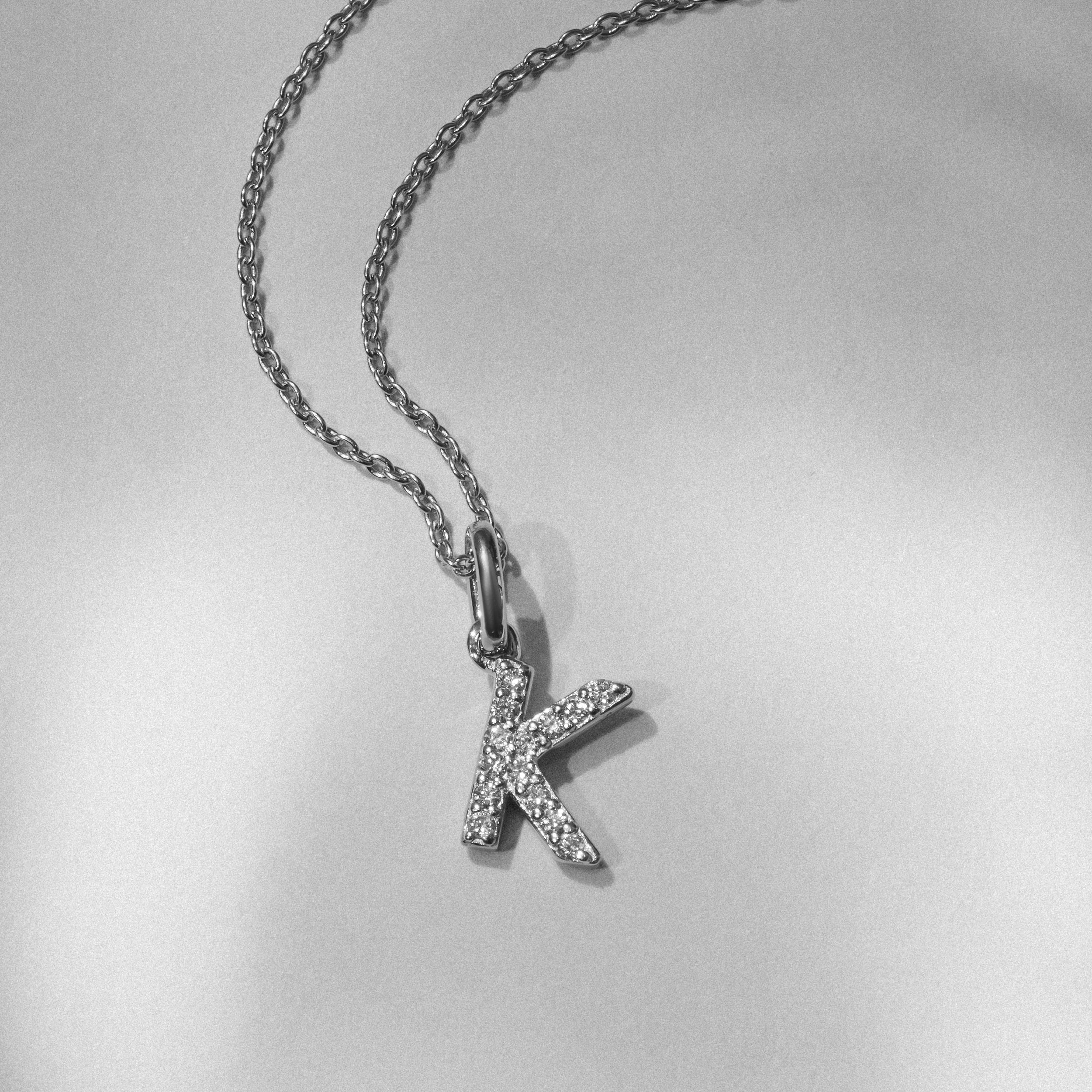 Love Letter Initial K Lab Diamond Necklace set in 925 Sterling Silver